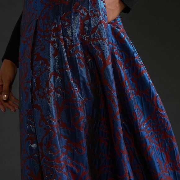 Anthropologie Maeve 4 NWT Pleated Shimmer Maxi Skirt Cocktail Metallic Blue - Picture 6 of 10
